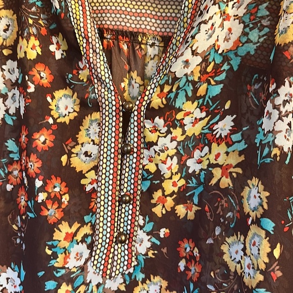 ivy jane Hi-Low Tunic brown floral semi sheer XL - Picture 3 of 6